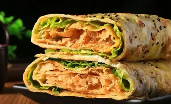 Jianbing savory Chinese crepe with egg and scallions